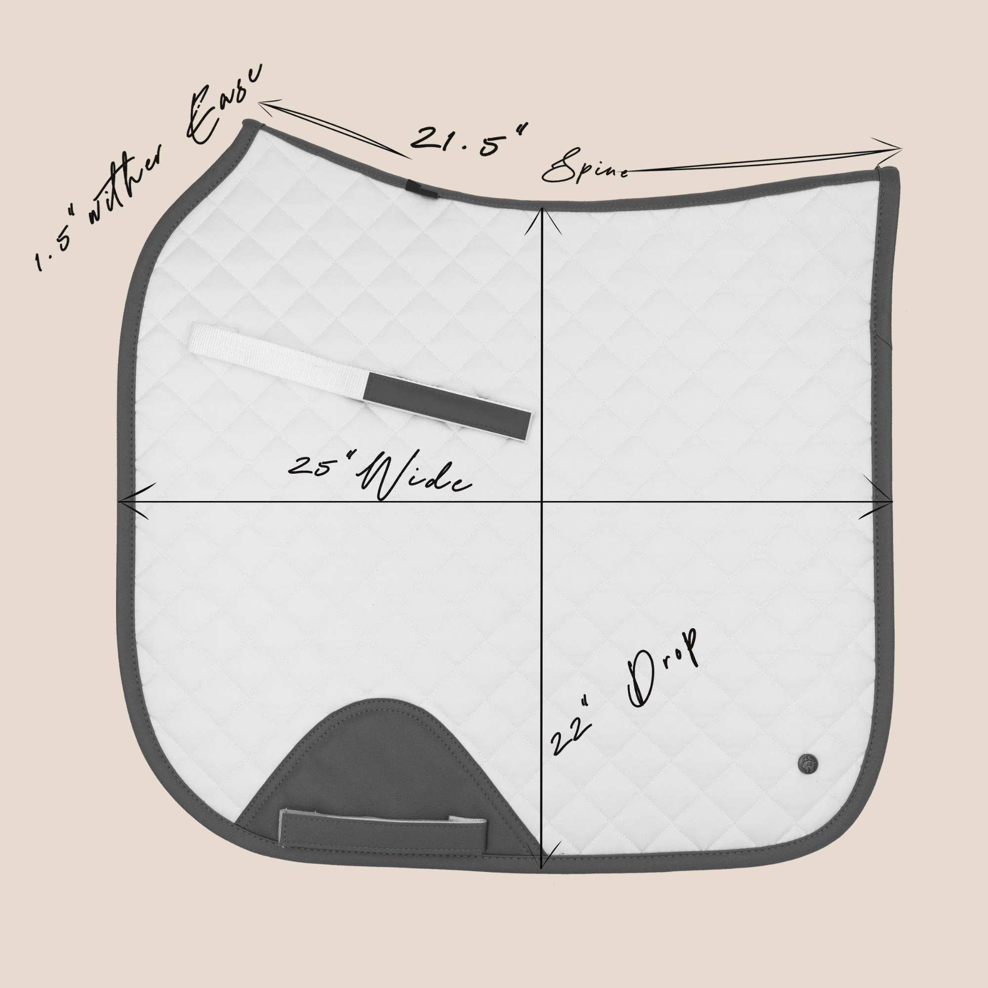White Sixteen Cypress Dressage Saddle Pad with Measurements