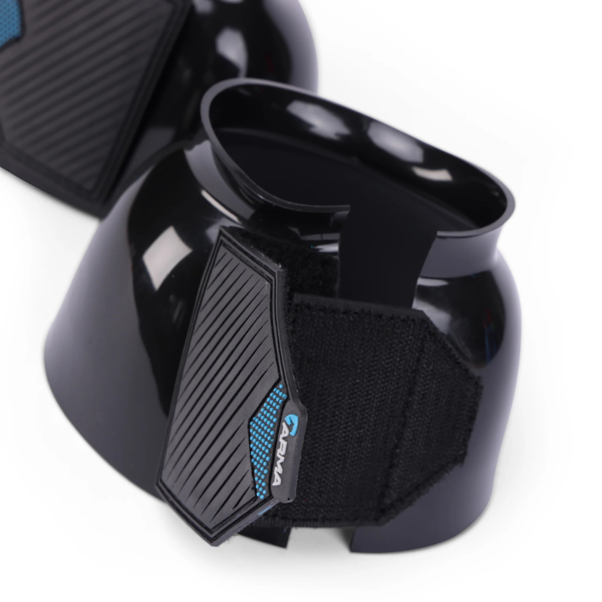 Upclose of Arma Smooth Gloss Bell Boot velcro closure.