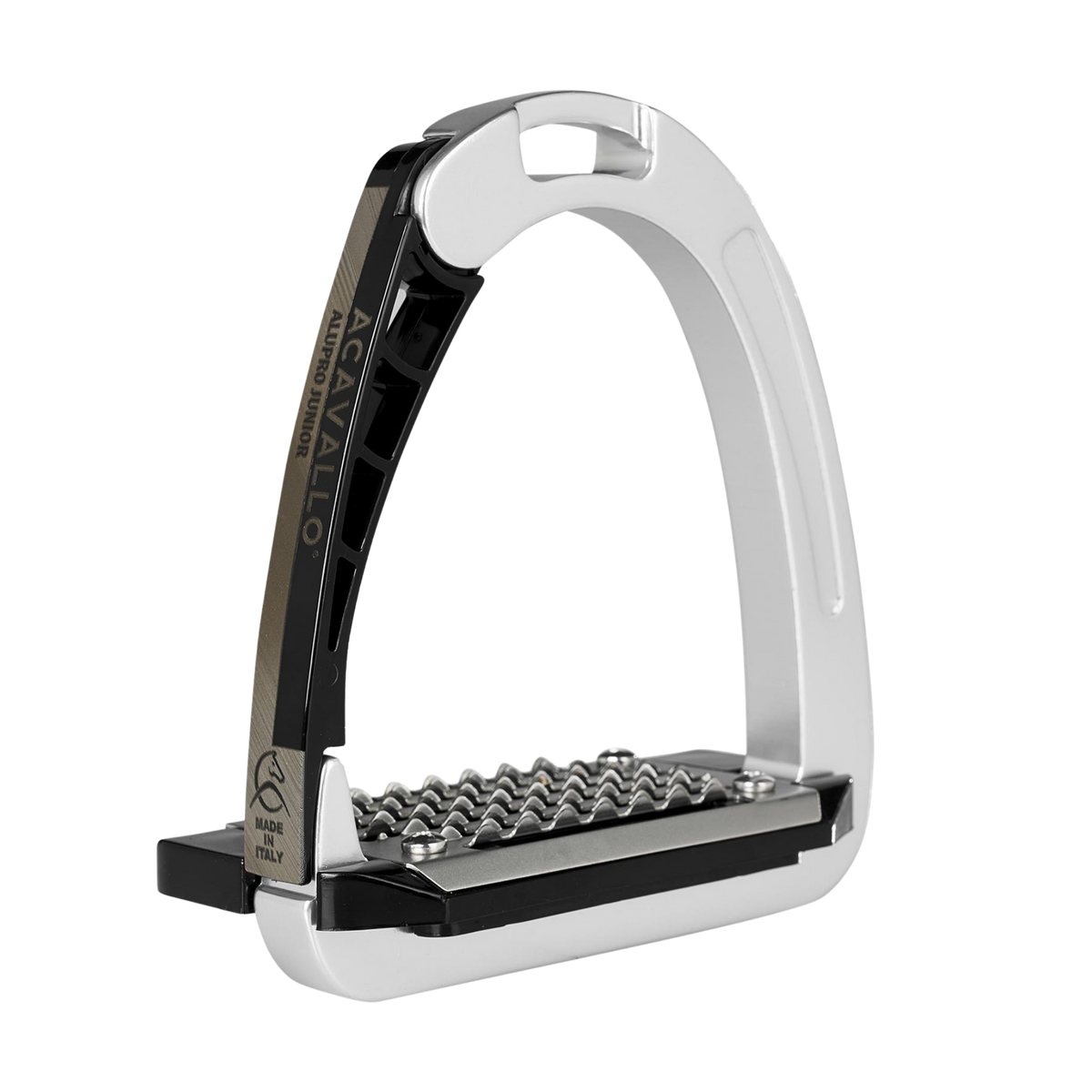 Silver and black Acavallo Arena Alu Pro Junior Stirrups.