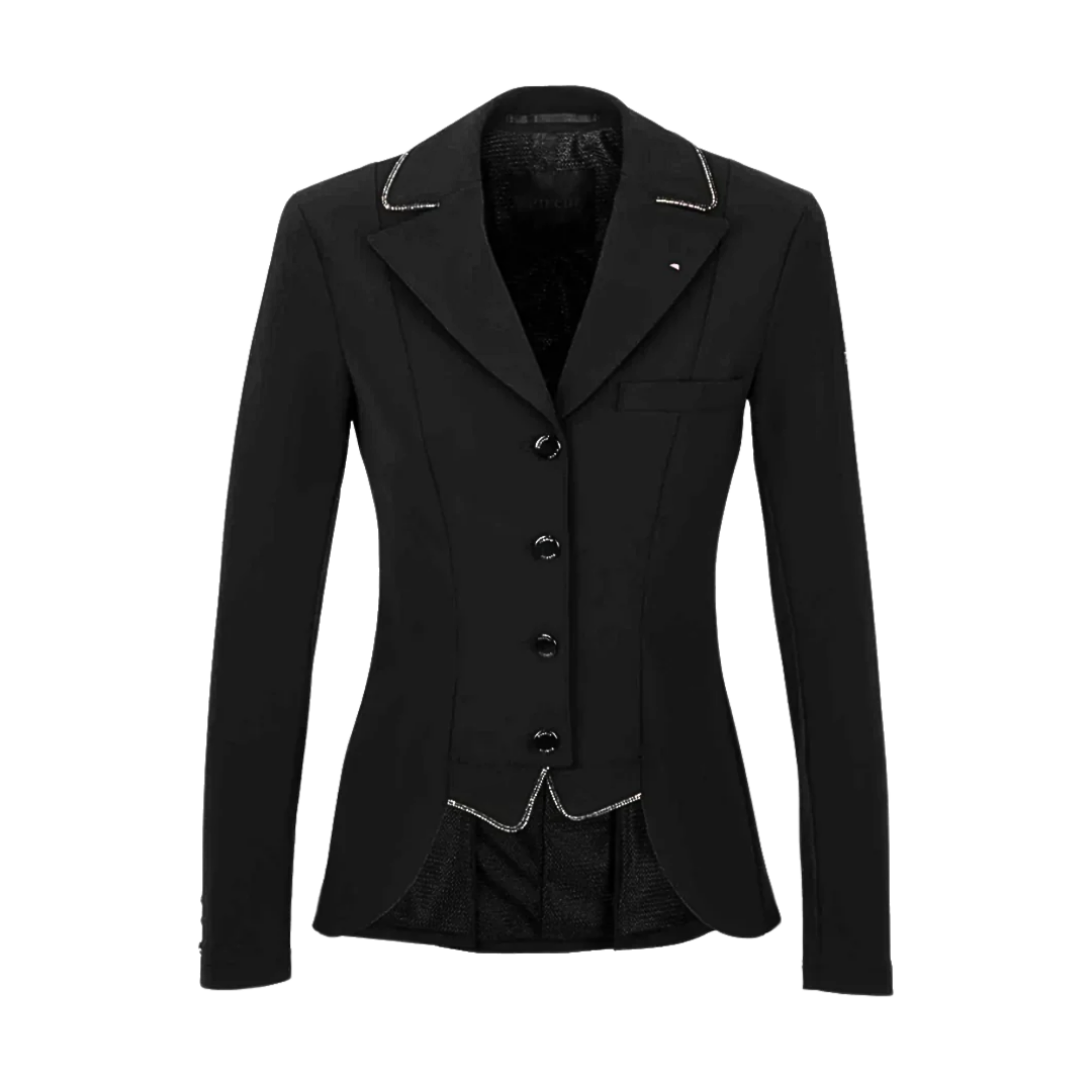 Photo is of a Black Pikeur Cecile Dressage Show Coat.