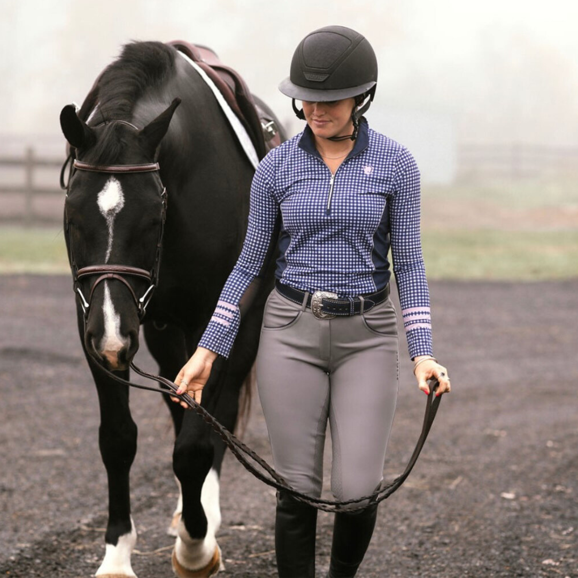 KL Select Gabrielle Full Seat Breeches, Grey/Navy