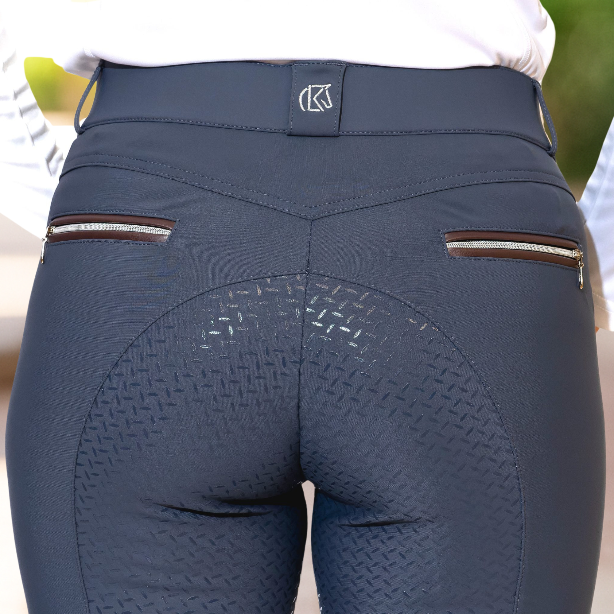 KL Select Gabrielle Full Seat Breeches, Slate with Expresso Piping