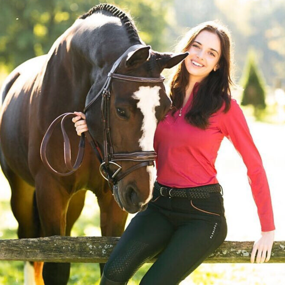 KL Select Gabrielle Knee Patch Breeches, Black with Cognac Piping