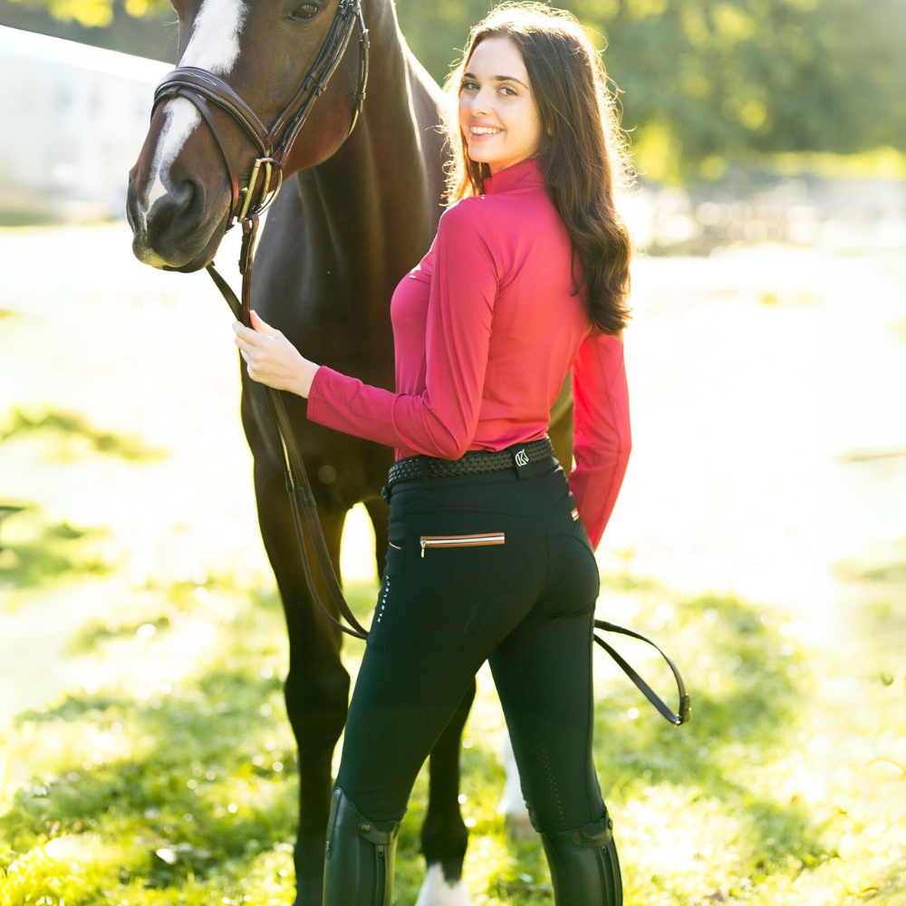 KL Select Gabrielle Knee Patch Breeches, Black with Cognac Piping