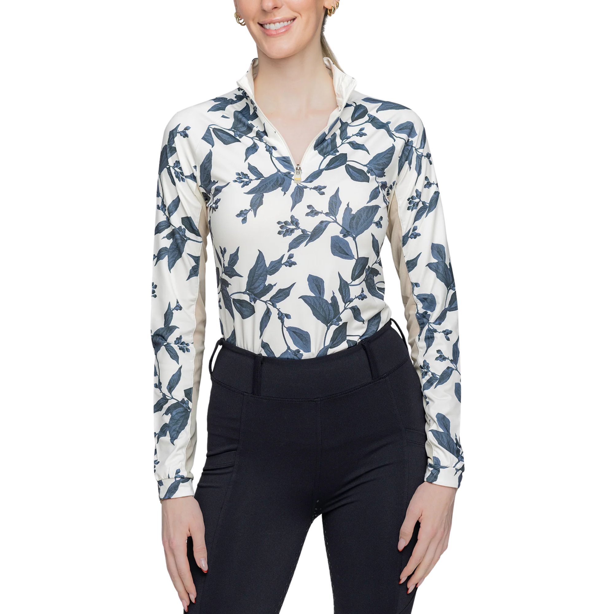 Kastel Indigo Lithograph Leaf 1/4 Zip Long Sleeve Shirt