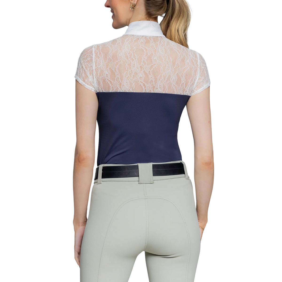 Kastel Cap Sleeve Navy & White Lace Show Shirt