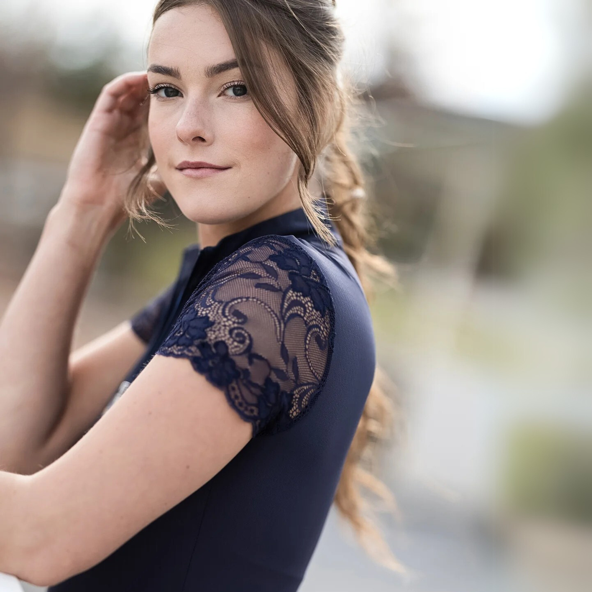 Kastel Galloon Lace Navy Short Sleeve Sun Shirt