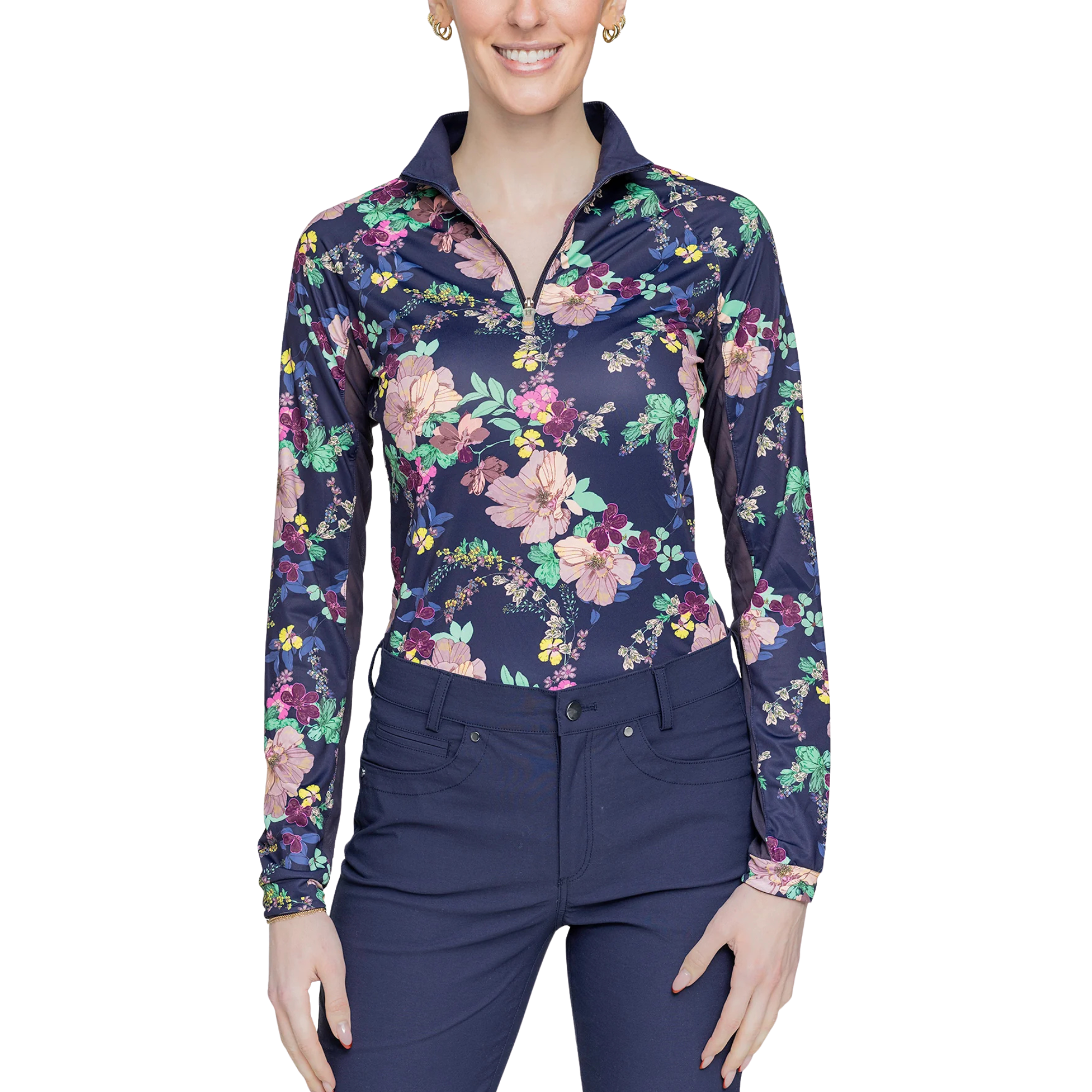 Kastel Navy Lush Garden 1/4 Zip Long Sleeve Shirt