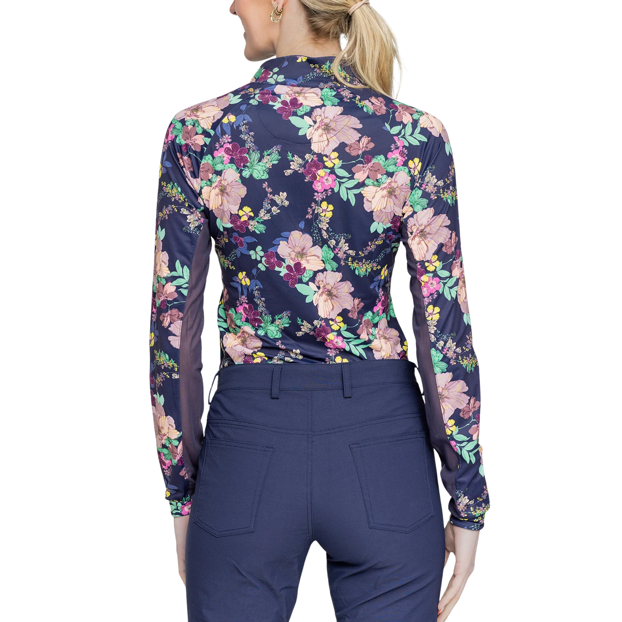 Kastel Navy Lush Garden 1/4 Zip Long Sleeve Shirt