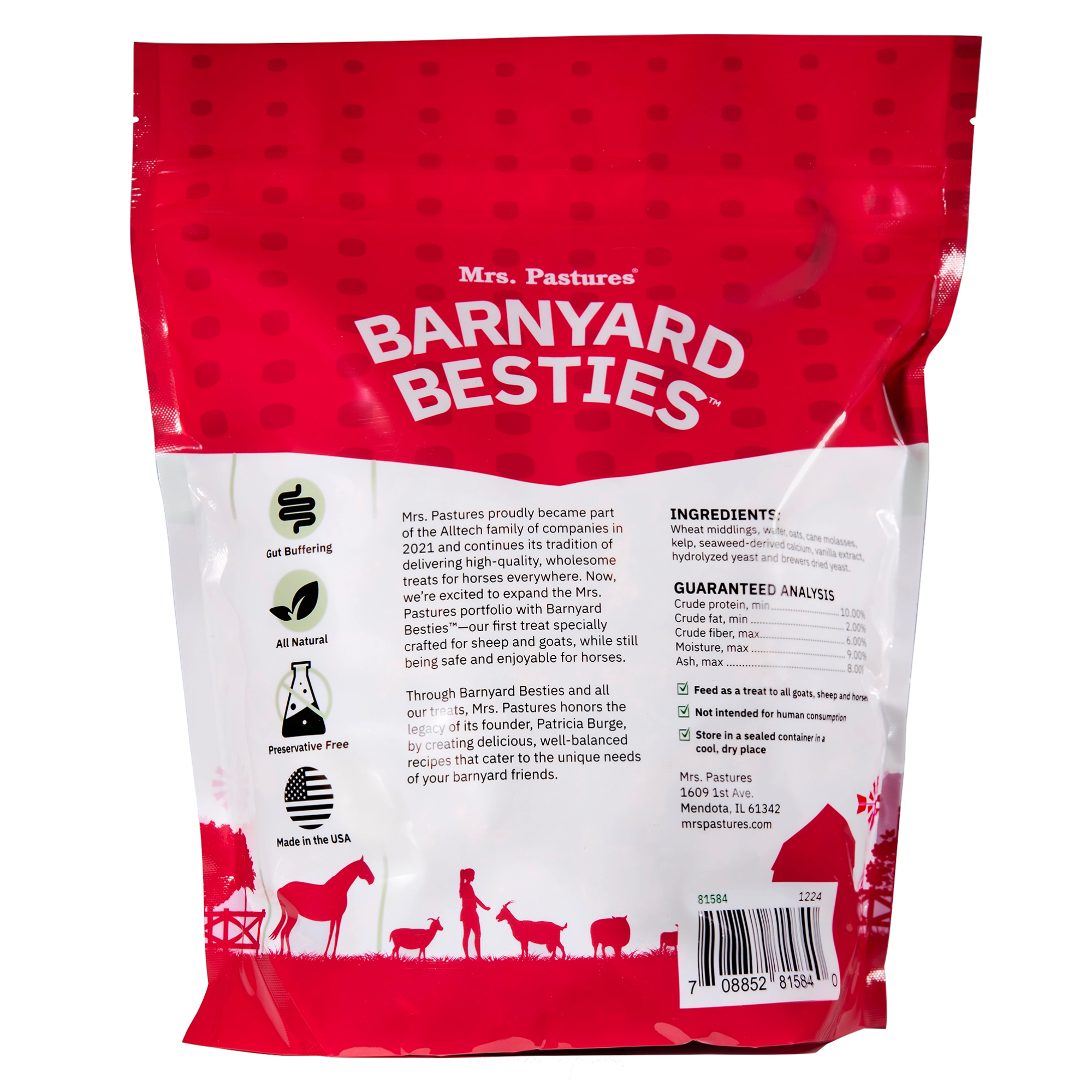 Image of the back of a bag of Mrs. Pastures&