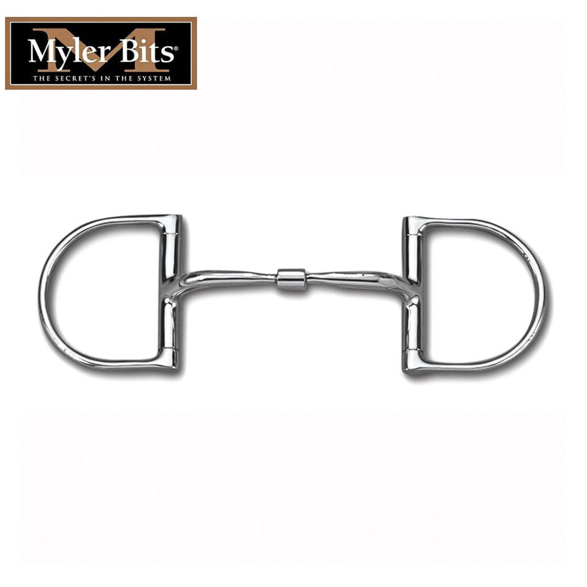 A Myler Comfort Snaffle Dee bit with a stainless steel wide barrel and a 5 inch mouthpiece, without hooks.