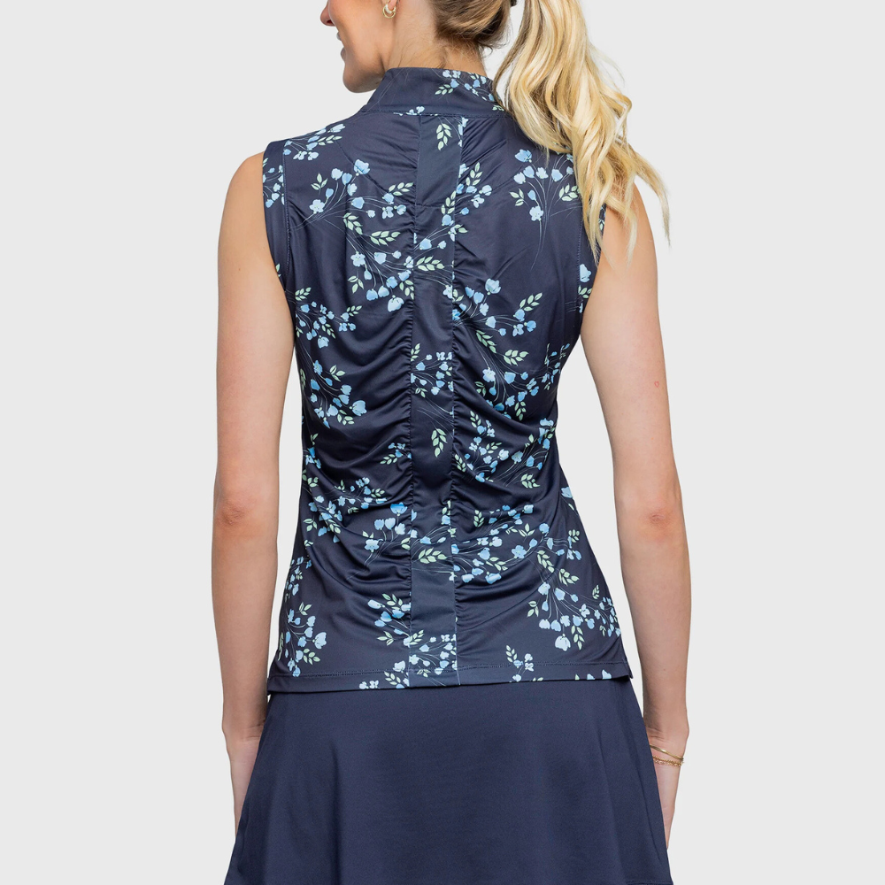 Kastel Sleeveless Ruched Back 1/4 Zip, Navy Rosebud