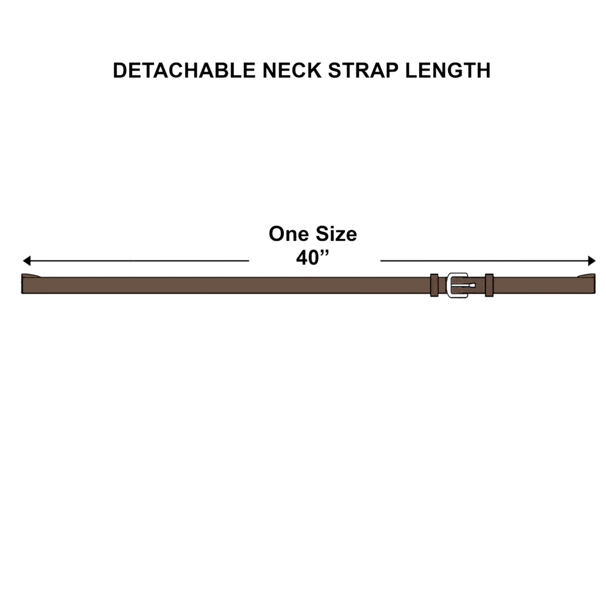 Measurement chart for Nunn Finer detachable neck strap length with one size at 40 inches.