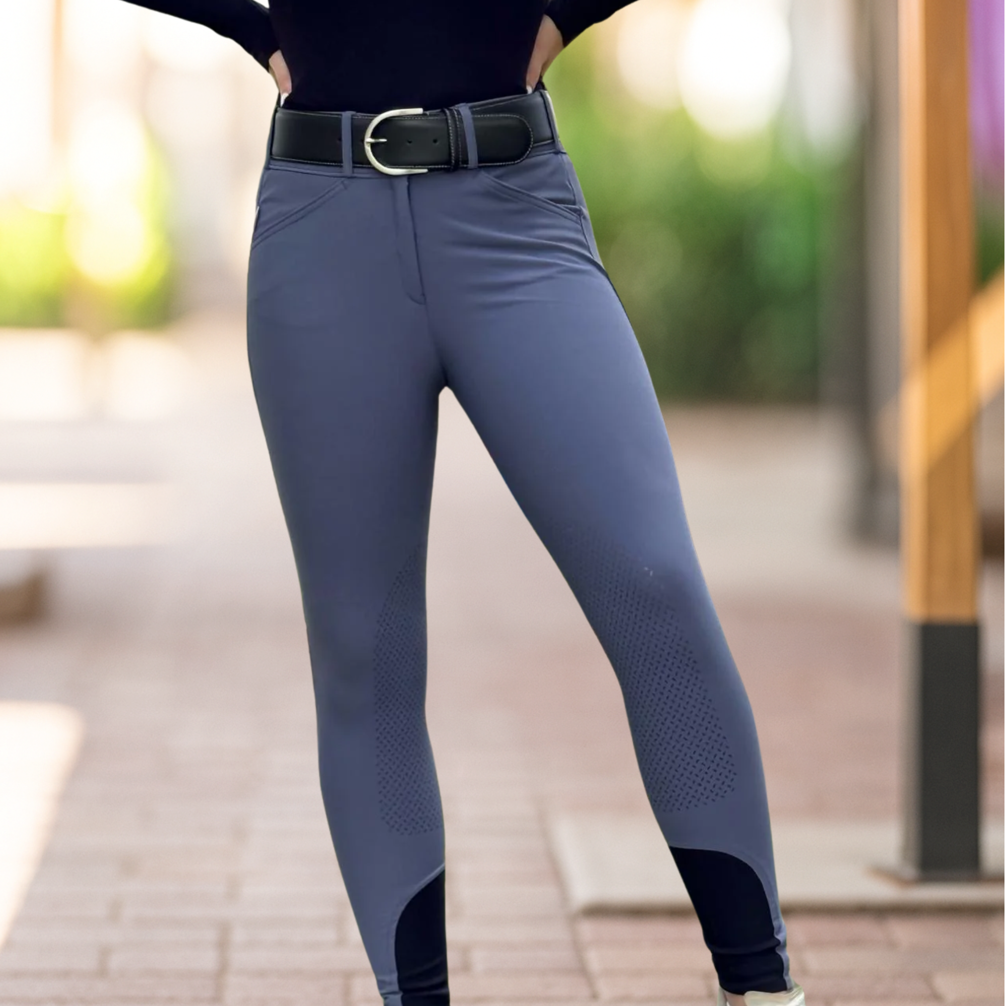 Tailored Sportsman Tech Light Silicone Knee Patch, Mid Rise Front Zip Boot Sock, Jeans