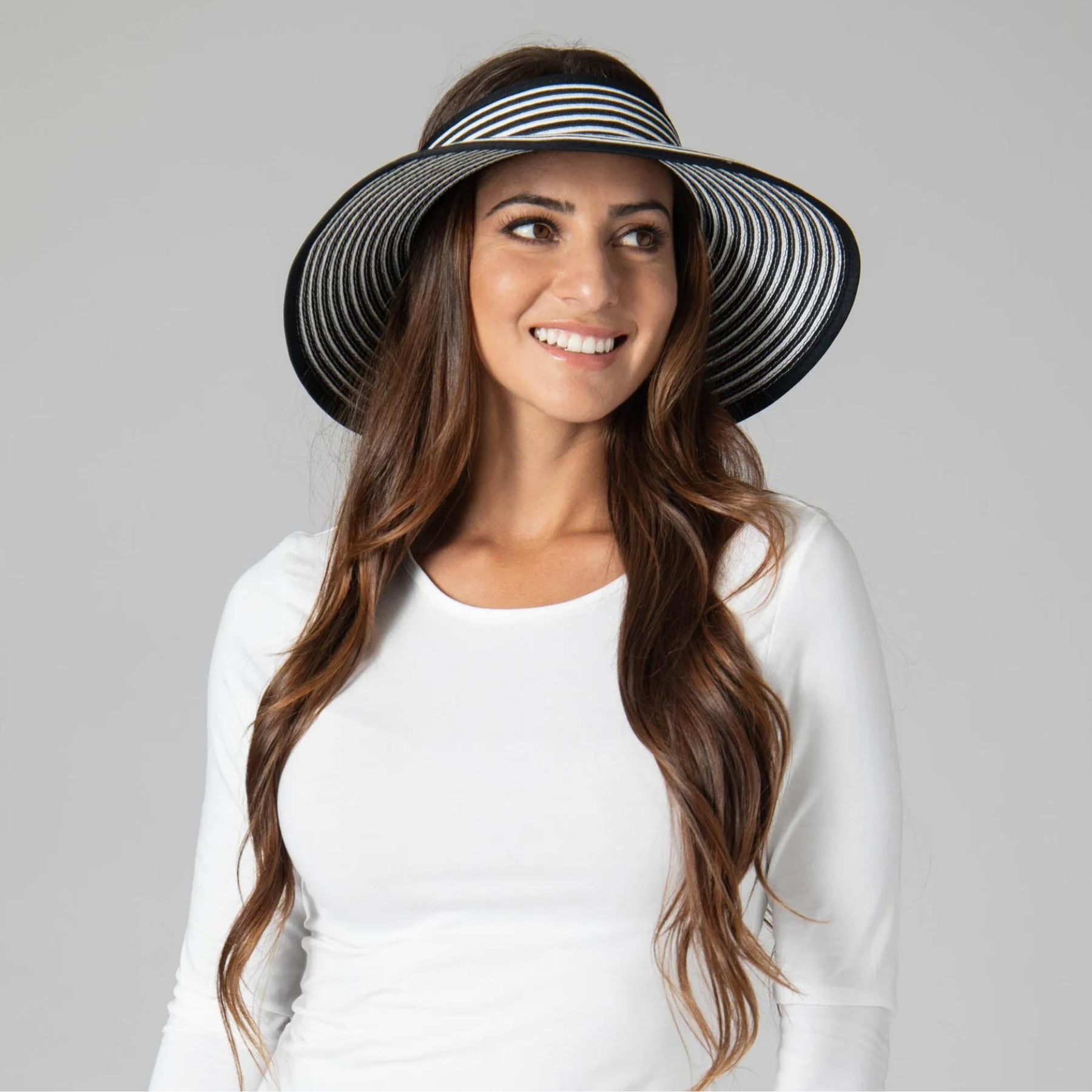 San Diego Hat Company Signature Ultrabraid Large Brim Visor, Black & White Stripes