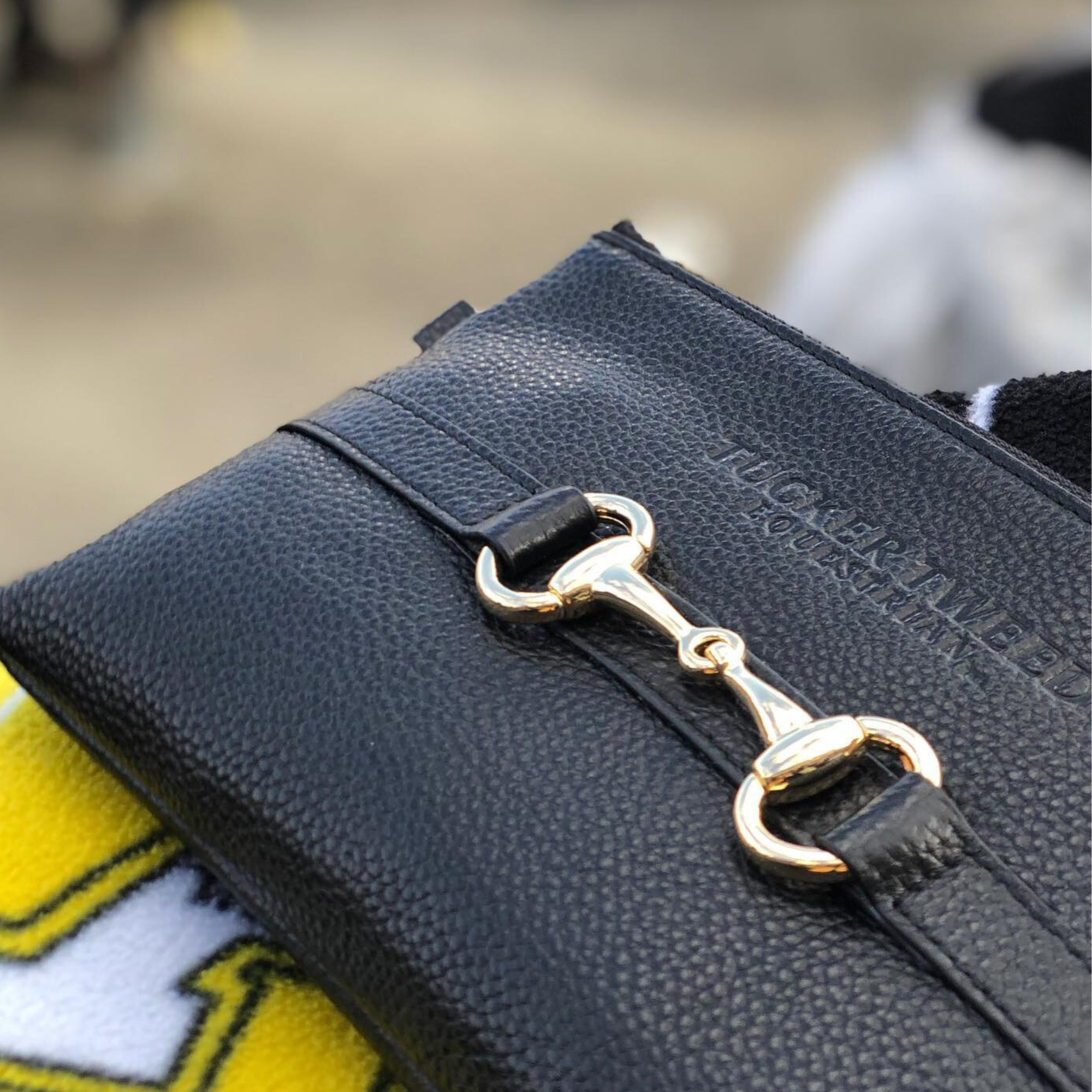 Tucker Tweed Equestrian Wellington Wristlet, Black/Gun Metal Logo