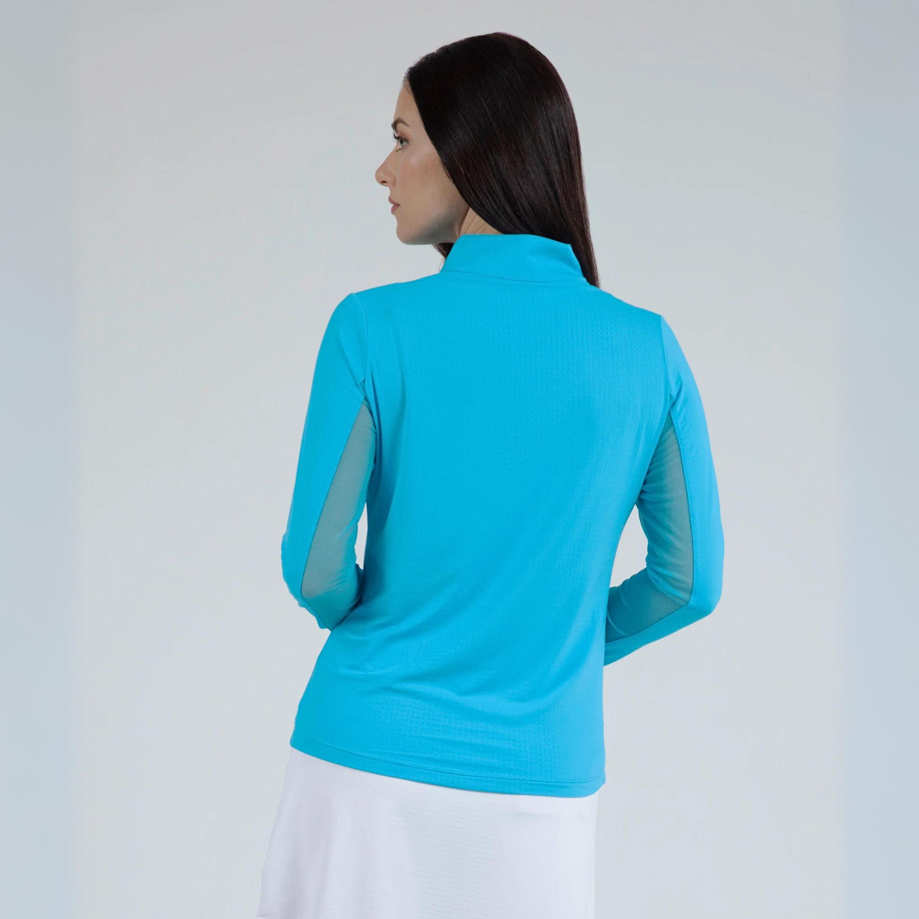 IBKUL Long Sleeve 1/4 Zip Mock Neck Top, Turquoise