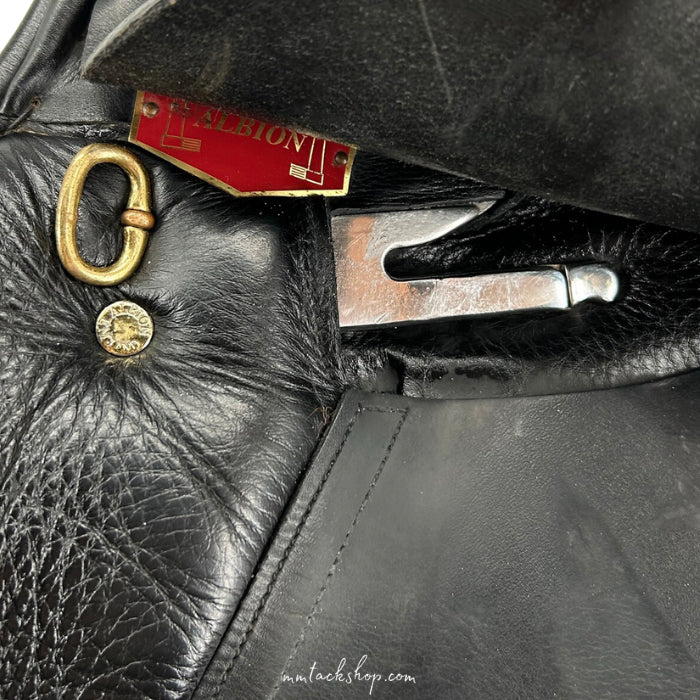 Black Albion K2 Jump Saddle, detailed view of near (left) stirrup bar