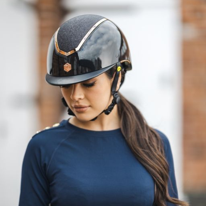Charles Owen Kylo Riding Hat With Mips In Navy Matte/Rose Gold Charles Owen Kylo Riding Hat With Mips In Navy Matte/Rose Gold