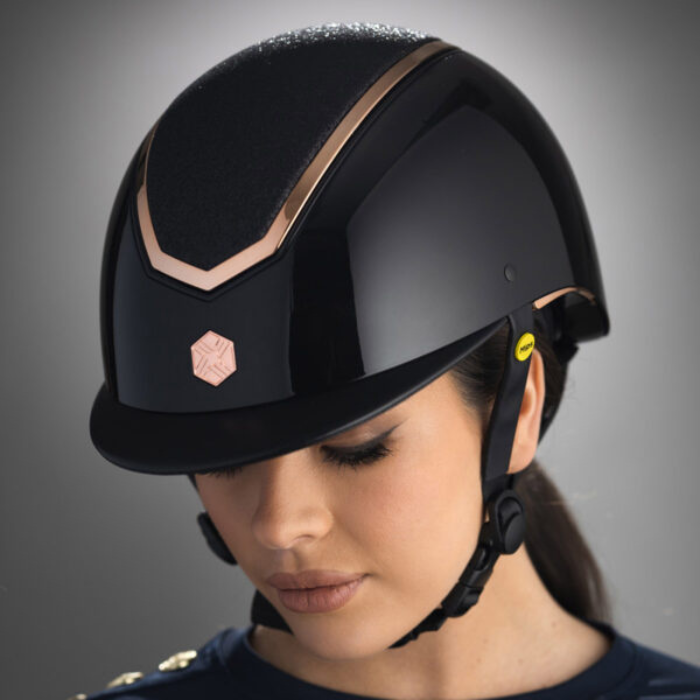 EQx by Charles Owen Kylo MIPS Wide Brim Black Gloss Rose Gold