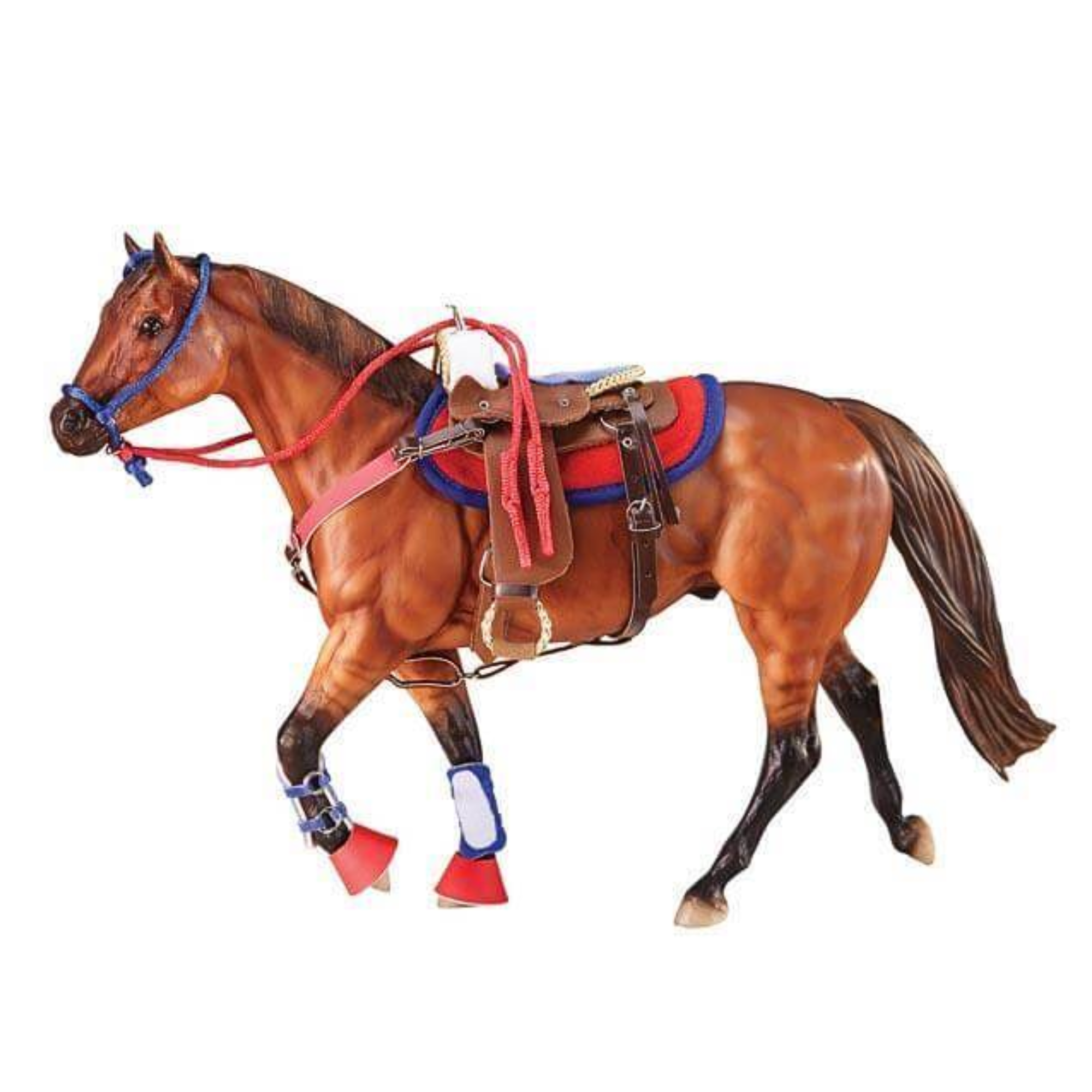 Breyer Horses Western Tack Set in Hot Colors being shown on a Traditional Sized Breyer Horse Model.