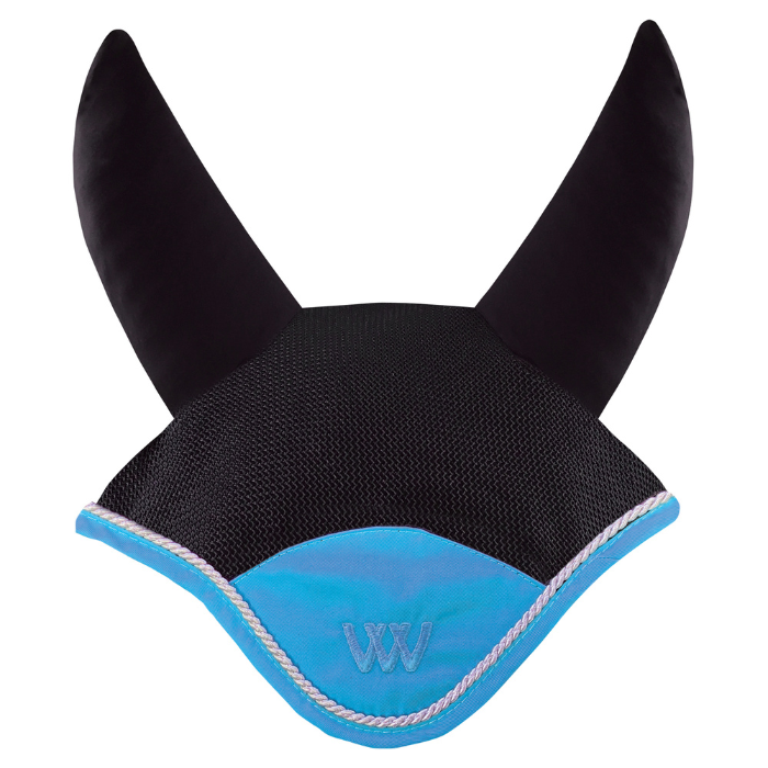 Woof Wear Black & Turquoise Ergonomic Fly Veil with silver rope edging and turquoise binding.