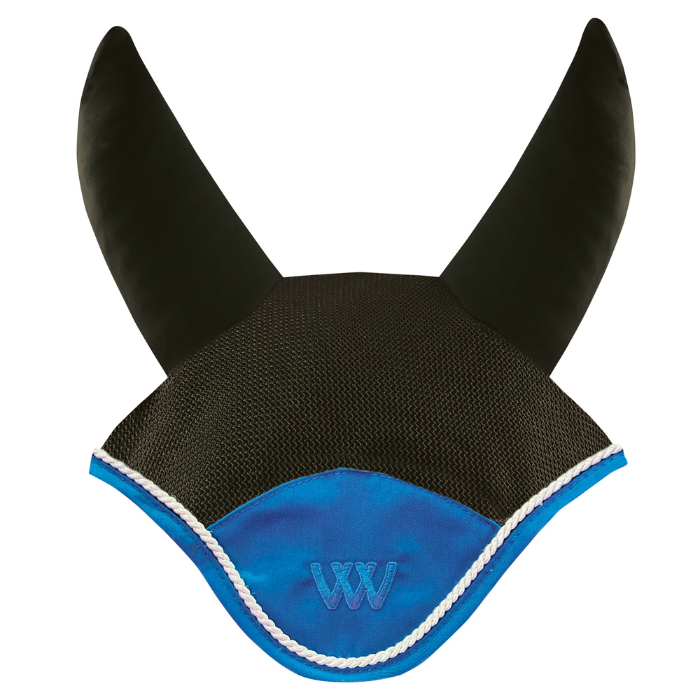 Woof Wear Black & Electric Blue Ergonomic Fly Veil with silver rope edging and electric blue binding.