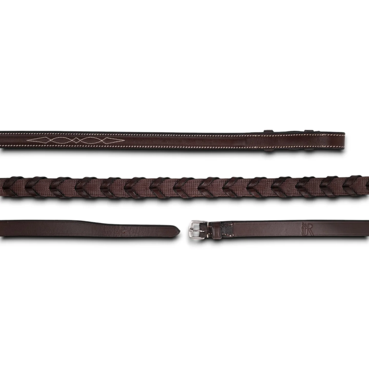 AJR Sport 5/8" Fancy Raised Laced Rubber Lined Leather Rein, Hunter Collection
