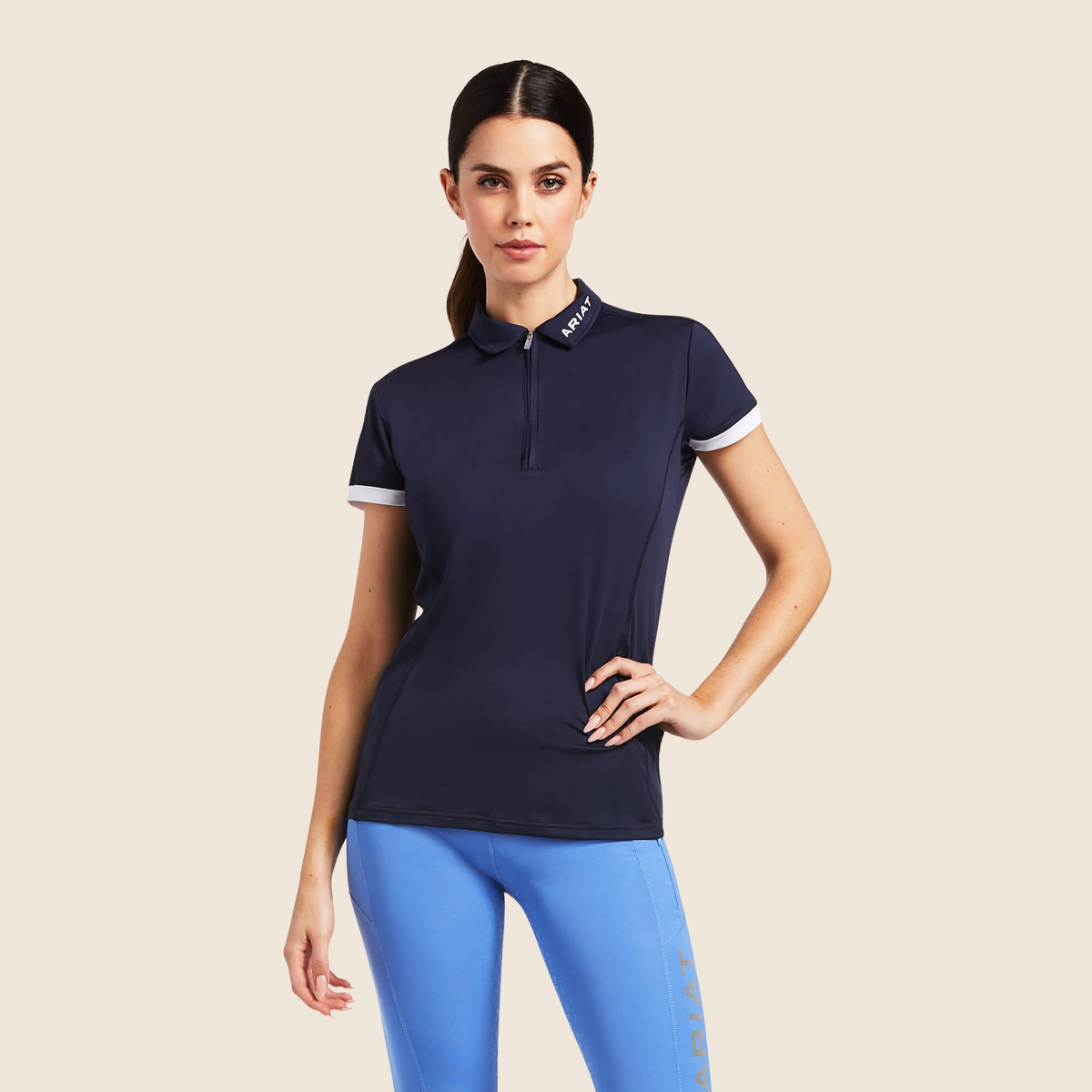 Ariat® Bandera 1/4 Zip Short Sleeve Polo, Navy