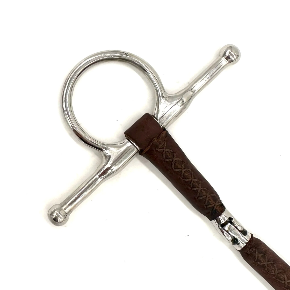 Detail view of AJR Sports Pony Leather Hinge Full Cheekpiece on a white background.