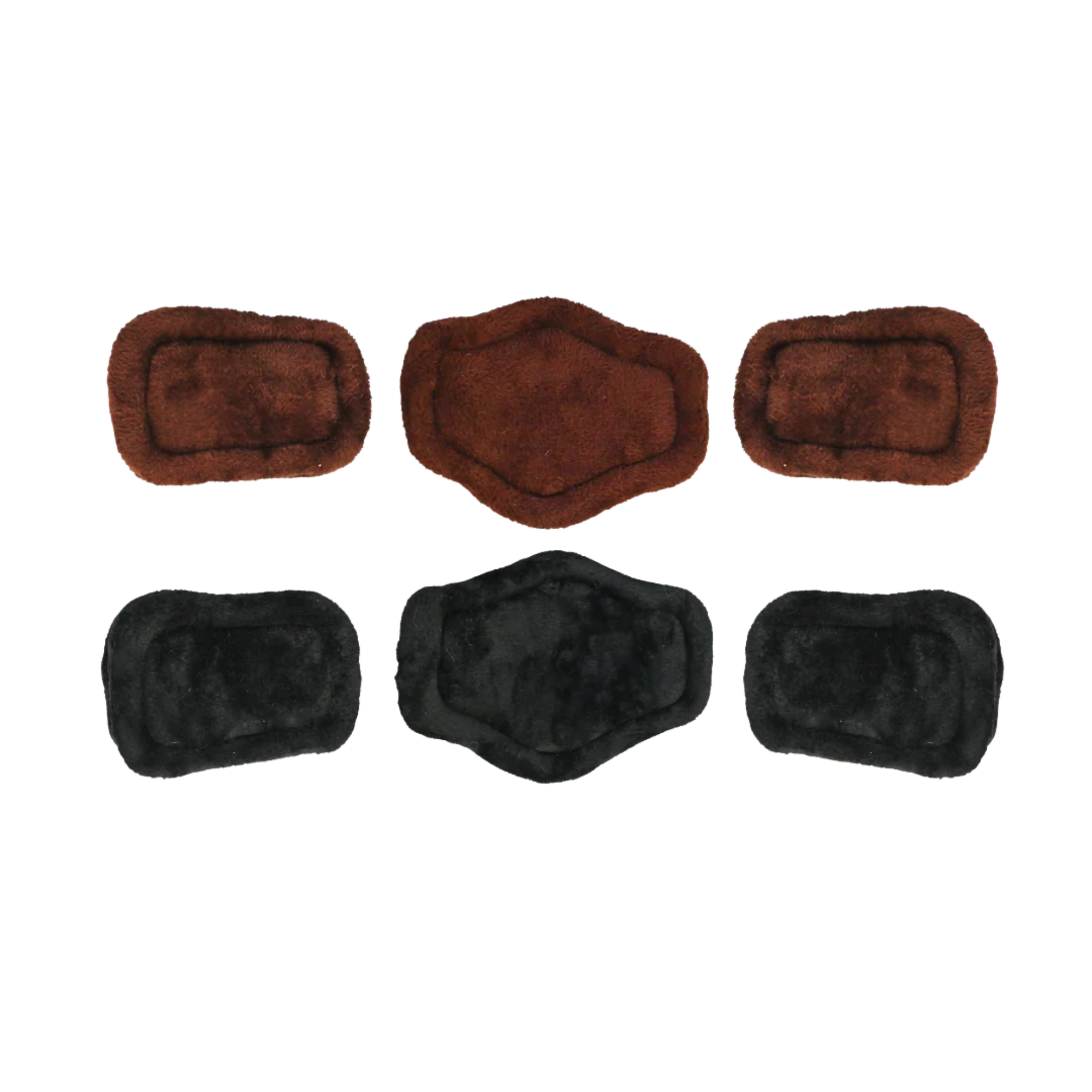 Set of brown and black fleece pads for short comfort girth.