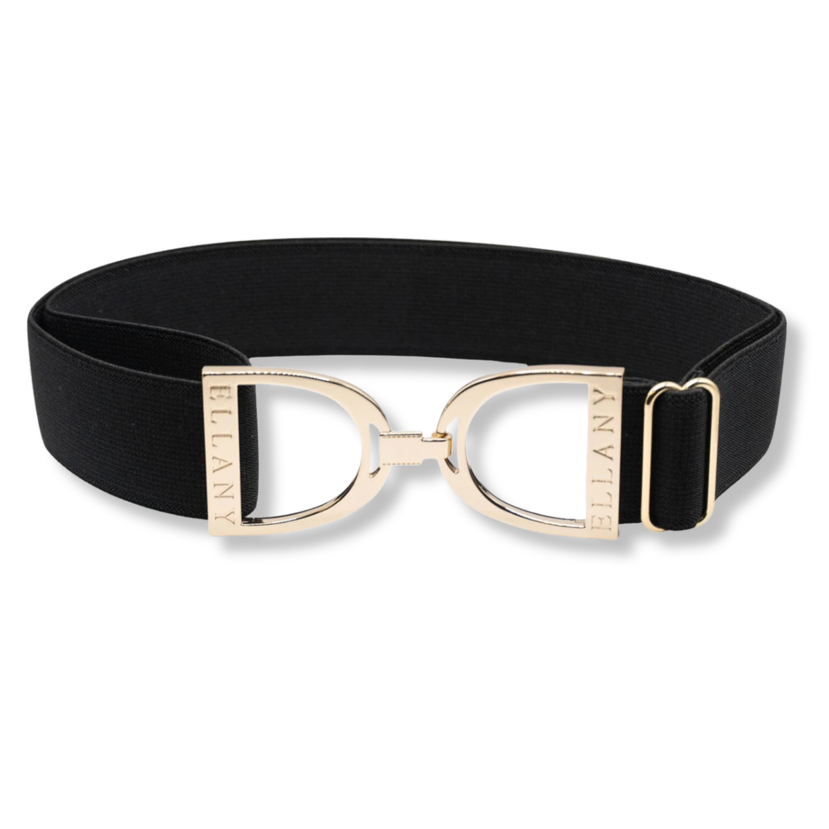 Ellany 1.5" Black, Core Collection Gold Stirrup Buckle Belt