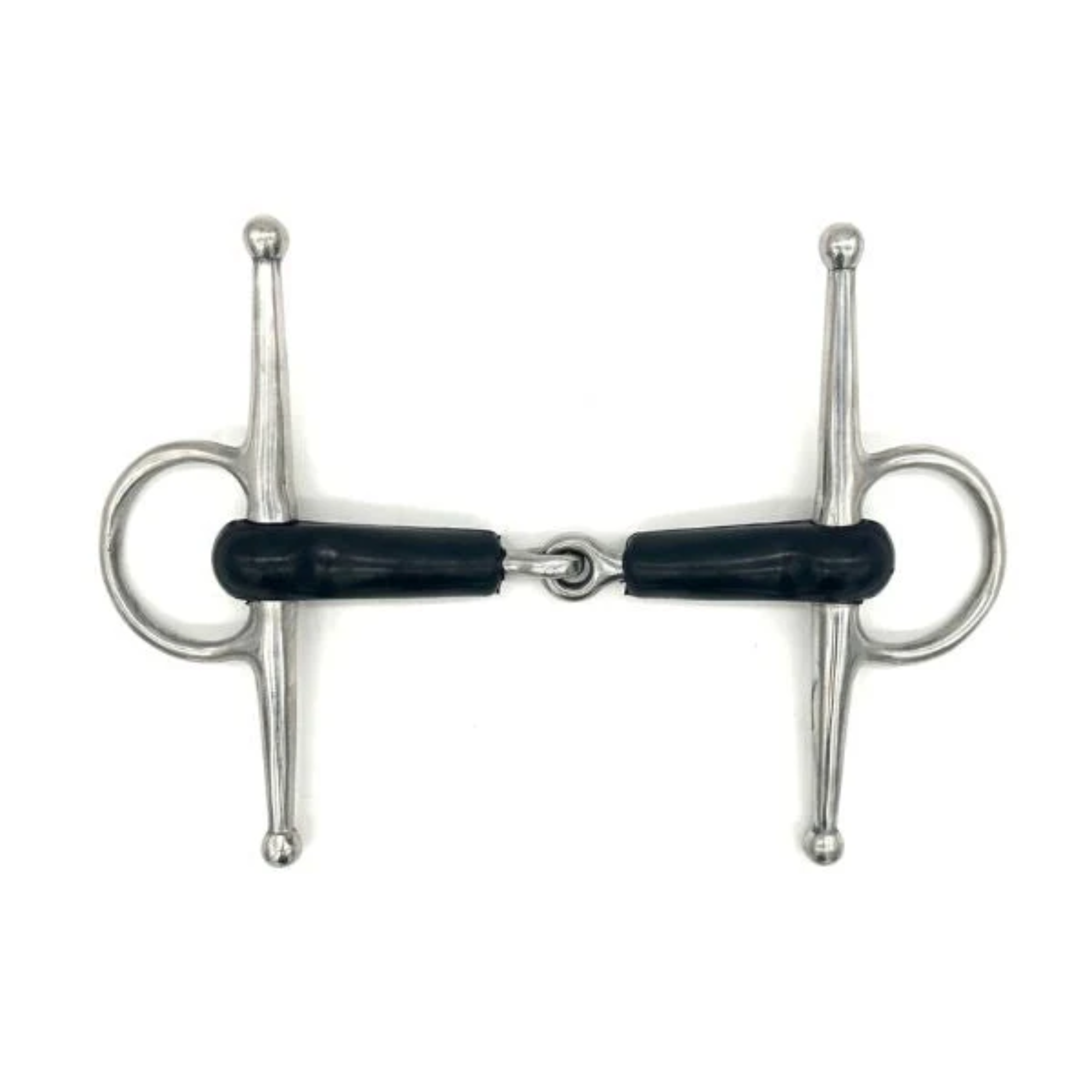 Jake Adams Equestrian Single Joint Rubber Full Cheek bit on a white background.