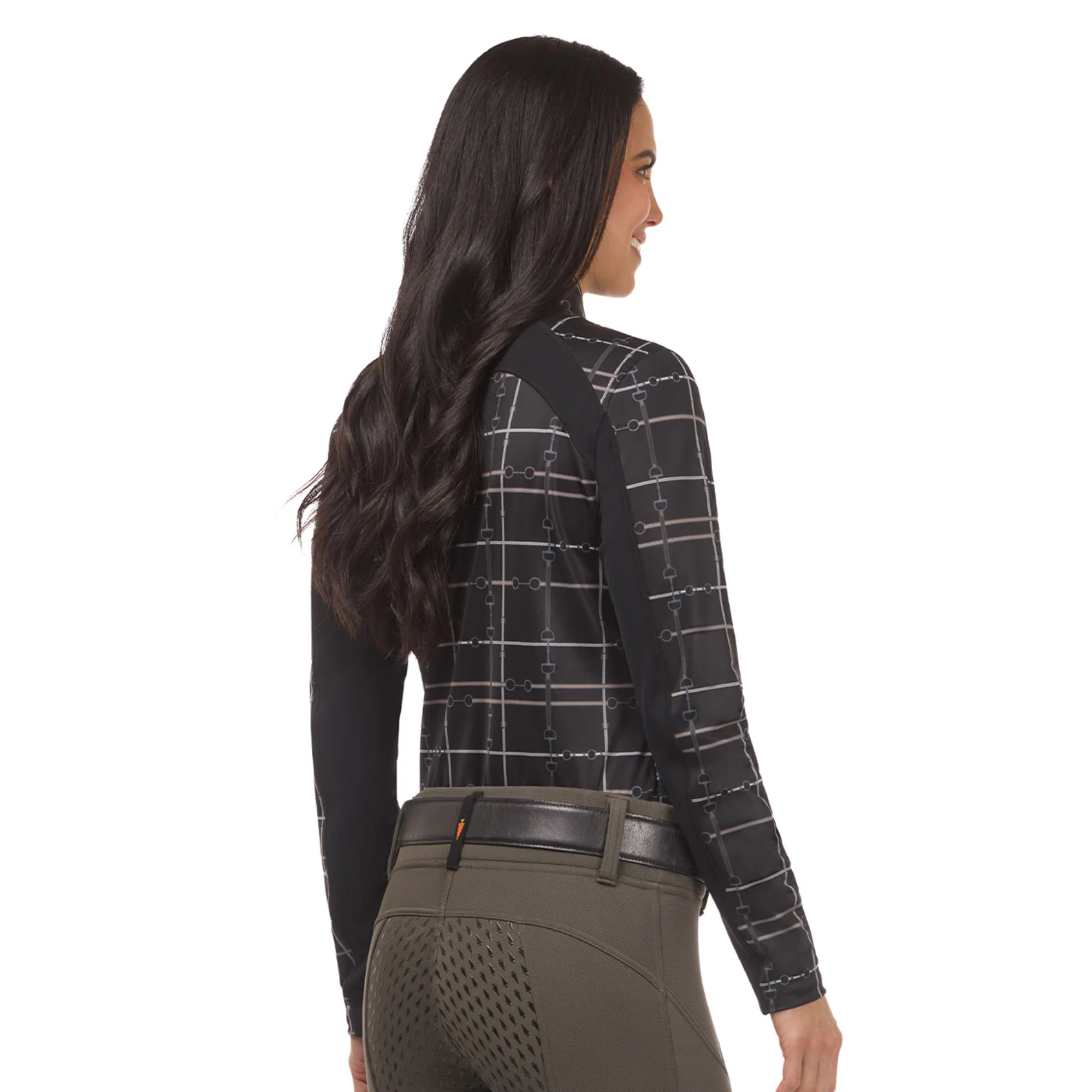 Kerrits First Level Quarter Zip Stretch Fleece Tech Top,Black Bridle Plaid