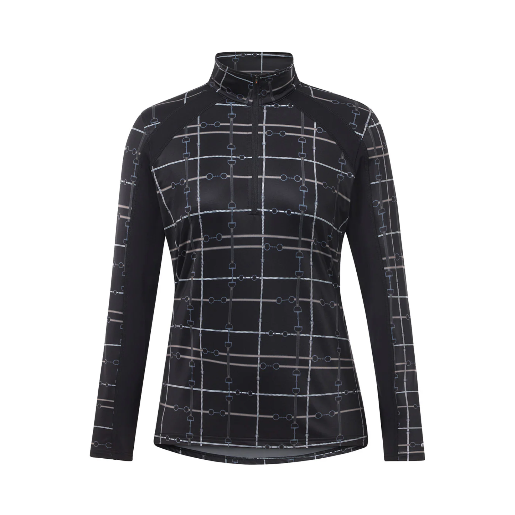 Kerrits First Level Quarter Zip Stretch Fleece Tech Top,Black Bridle Plaid