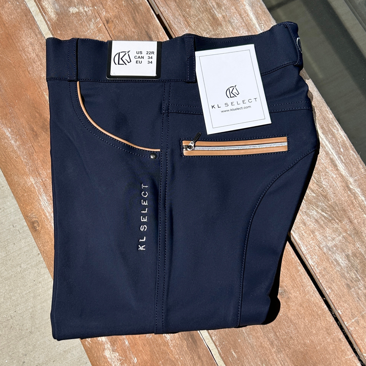 KL Select Gabrielle Knee Patch Breeches, Navy/Camel