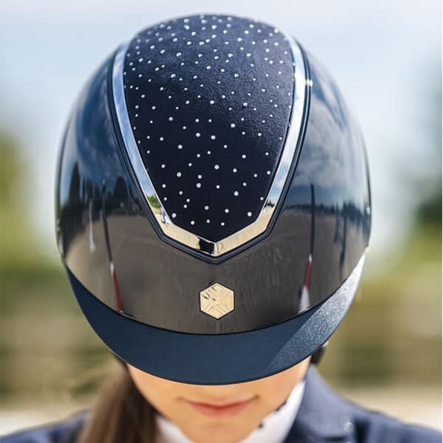 EQx by Charles Owen Kylo MIPS Wide Brim Navy Gloss/Silver Crystal Helmet