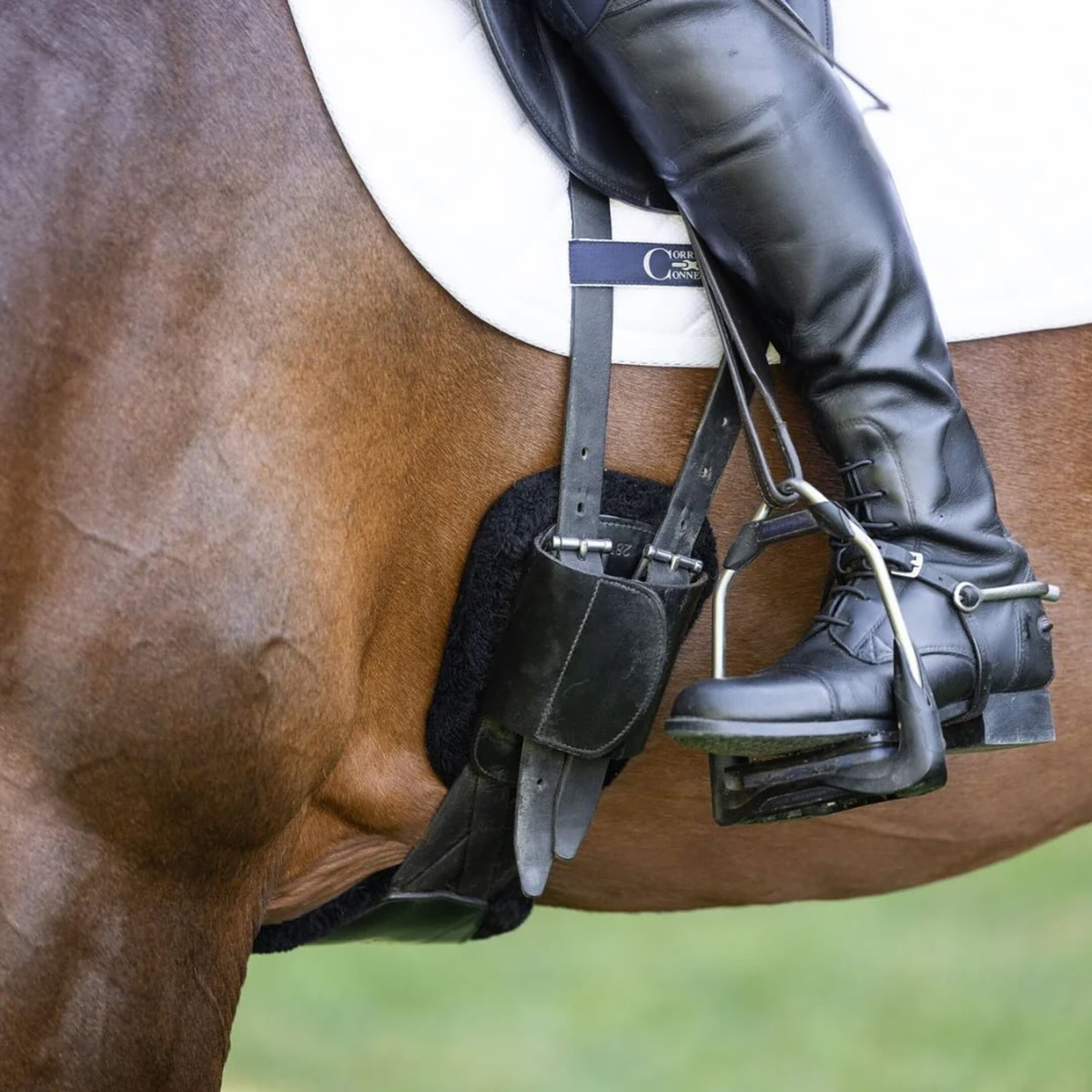 Close-up of black pressure relief comfort short girth.