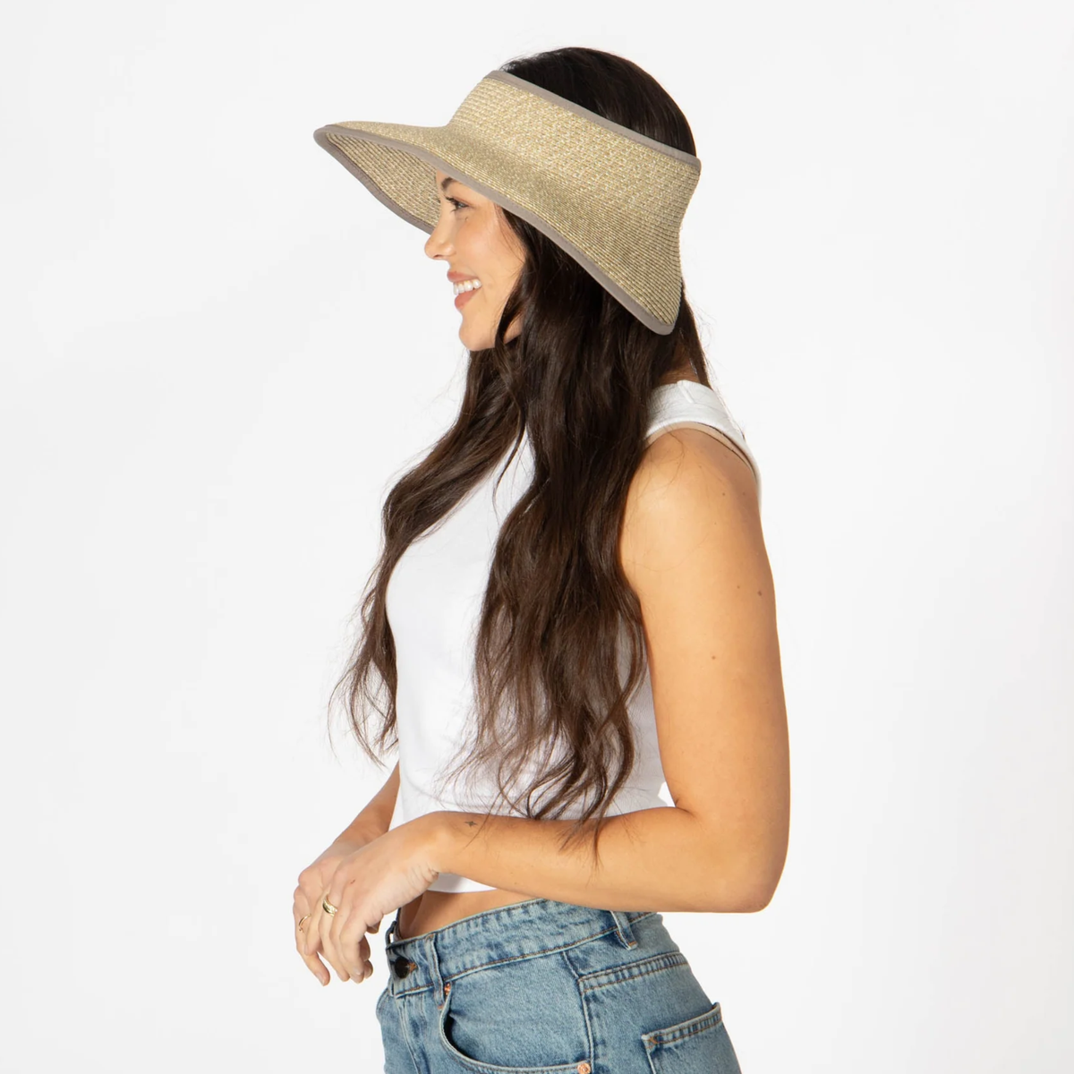 San Diego Hat Company Signature Ultrabraid Large Brim Visor, Grey/Tan