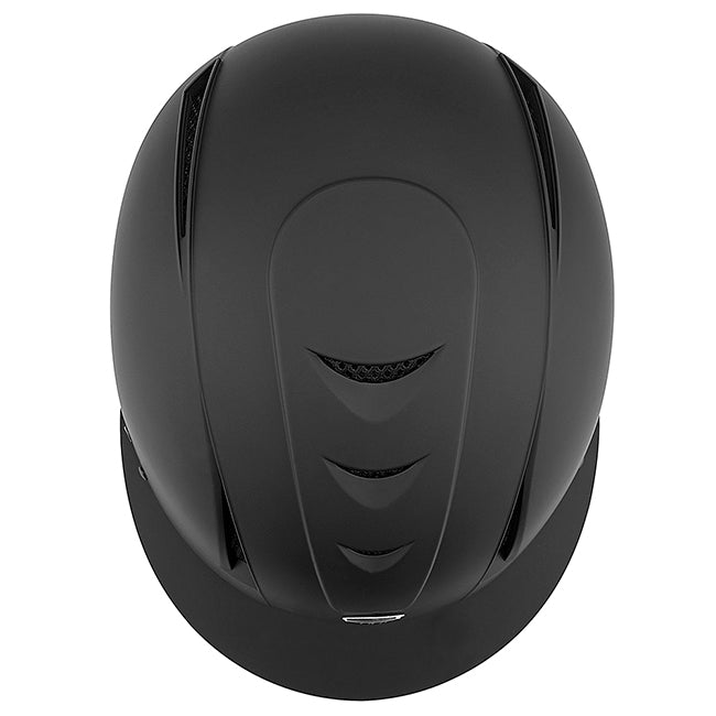 Top view of IRH Matte Black Equi-Pro Deluxe Schooling Helmet with Sun Visor