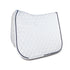 A white with black trim dressage pad.