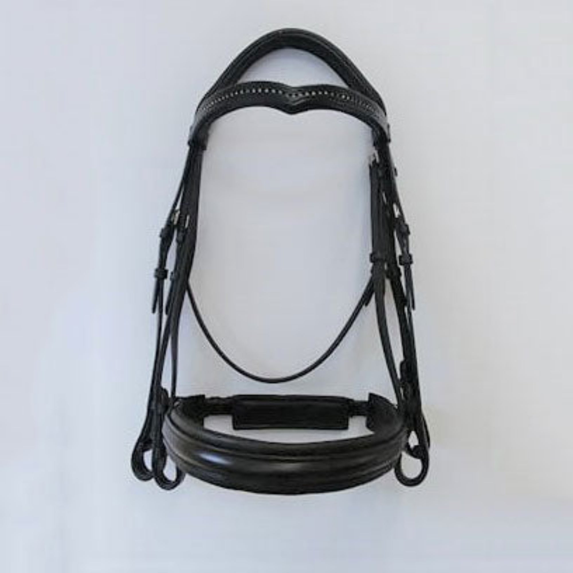 A closeup image of the KL Select Pirouette Weymouth Dressage Bridle.
