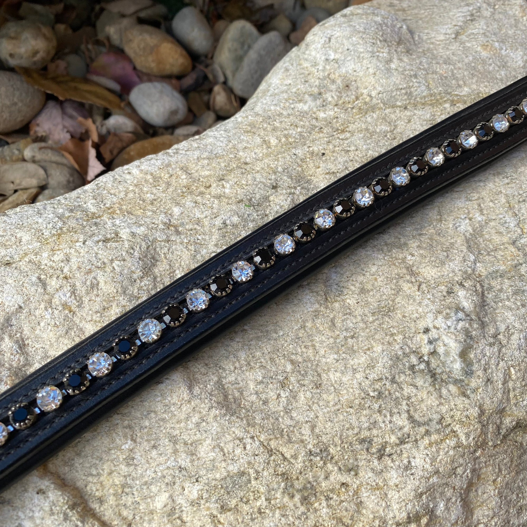 A Red Barn Cadence Browband with black and white sparkle gemstones.