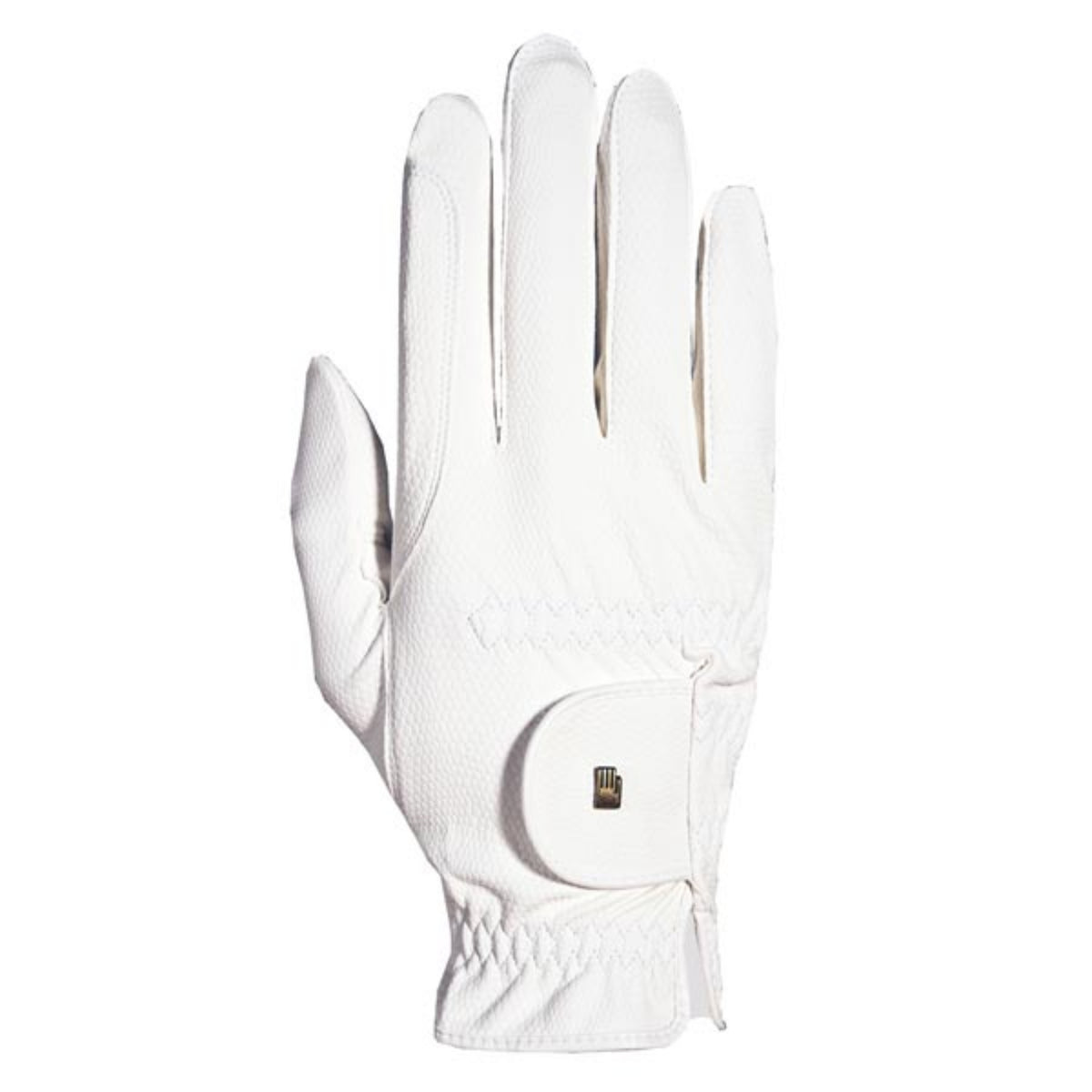A white Roeckl Roeck-Grip glove featuring elasticated cuffs and a small brand logo on the back.