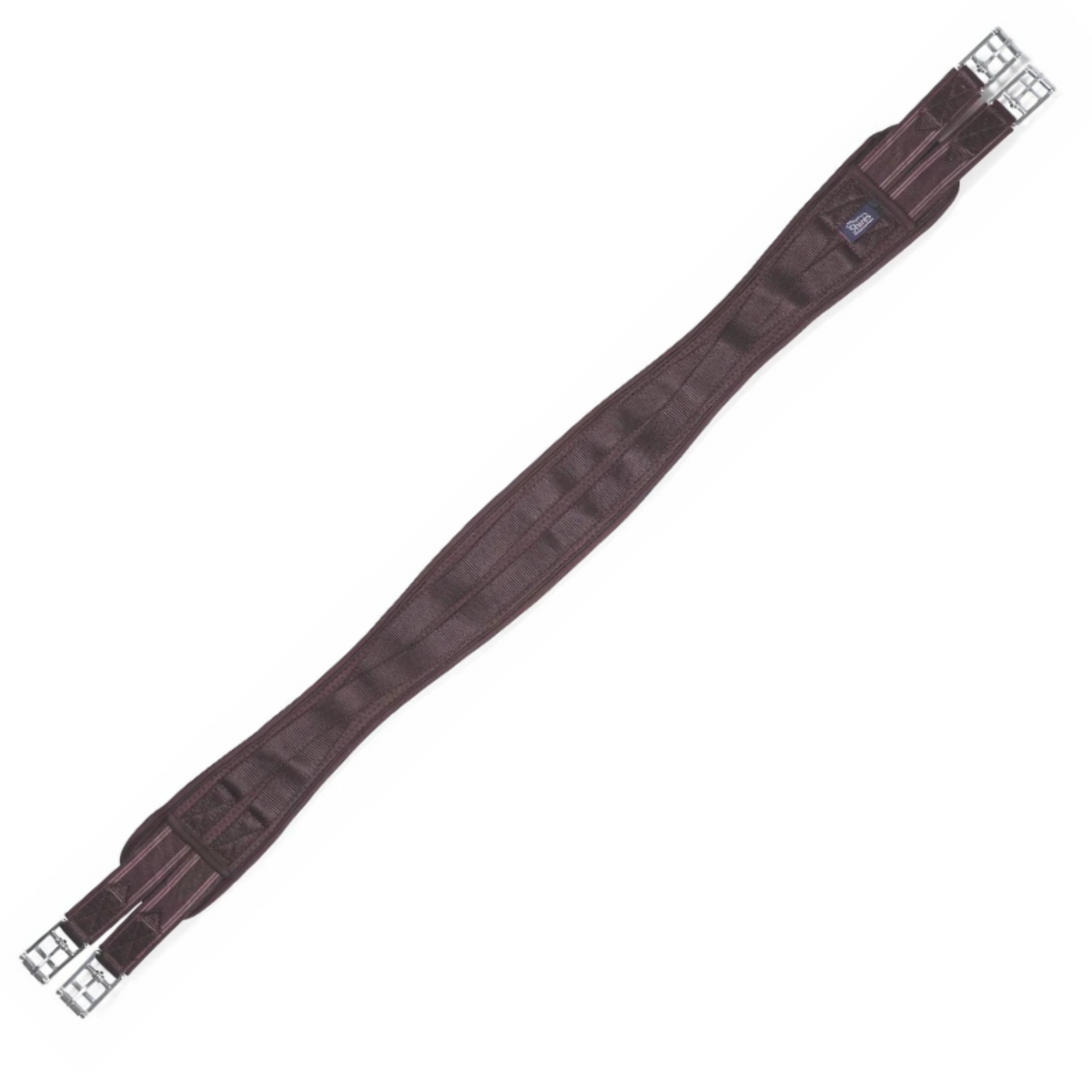 A brown Shires ARMA Airflow Girth with elastic at both ends and double buckles.