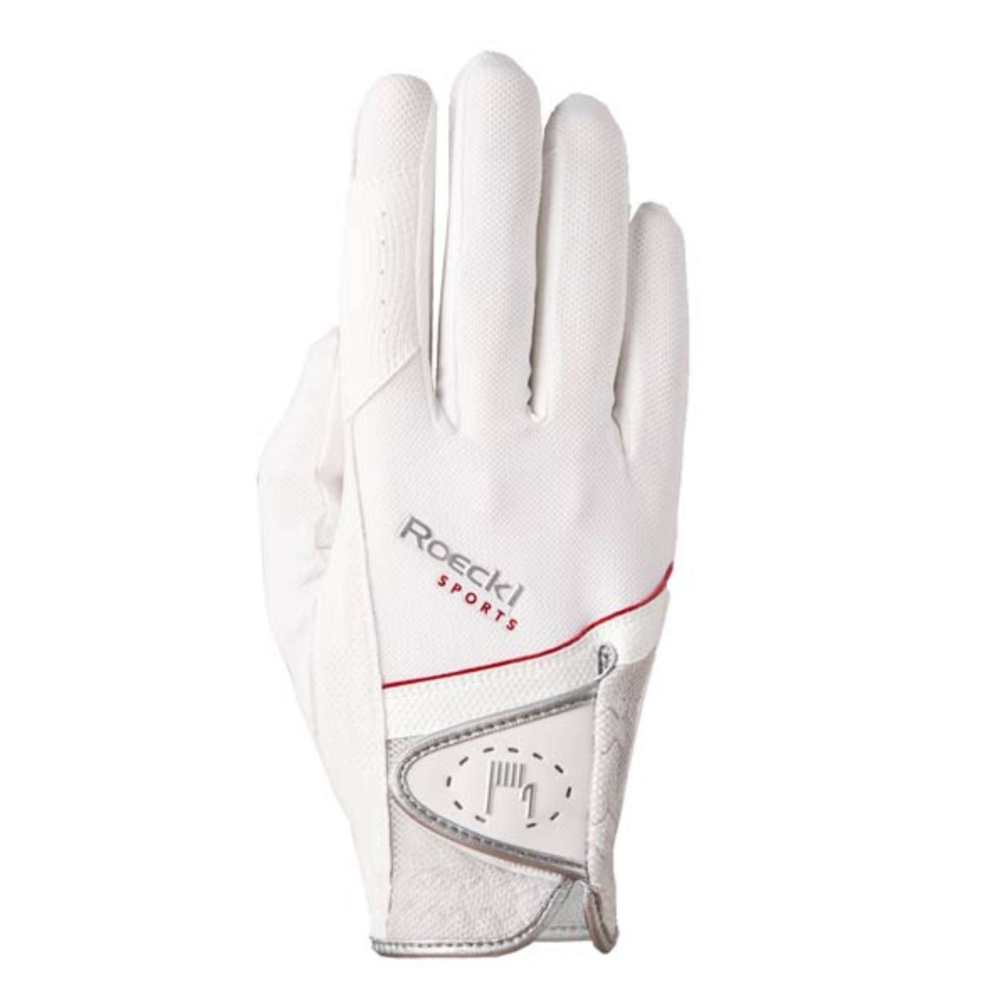 A Roeckl Madrid glove featuring a white color scheme with the brand&