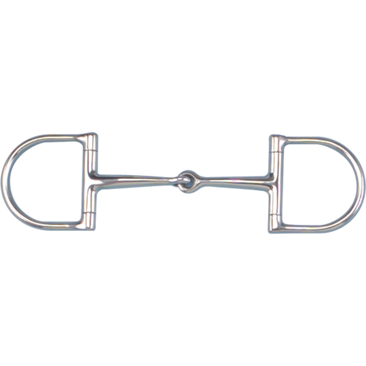 A stainless steel pony sized Dee Ring Snaffle bit with two 1/2 inch rings.