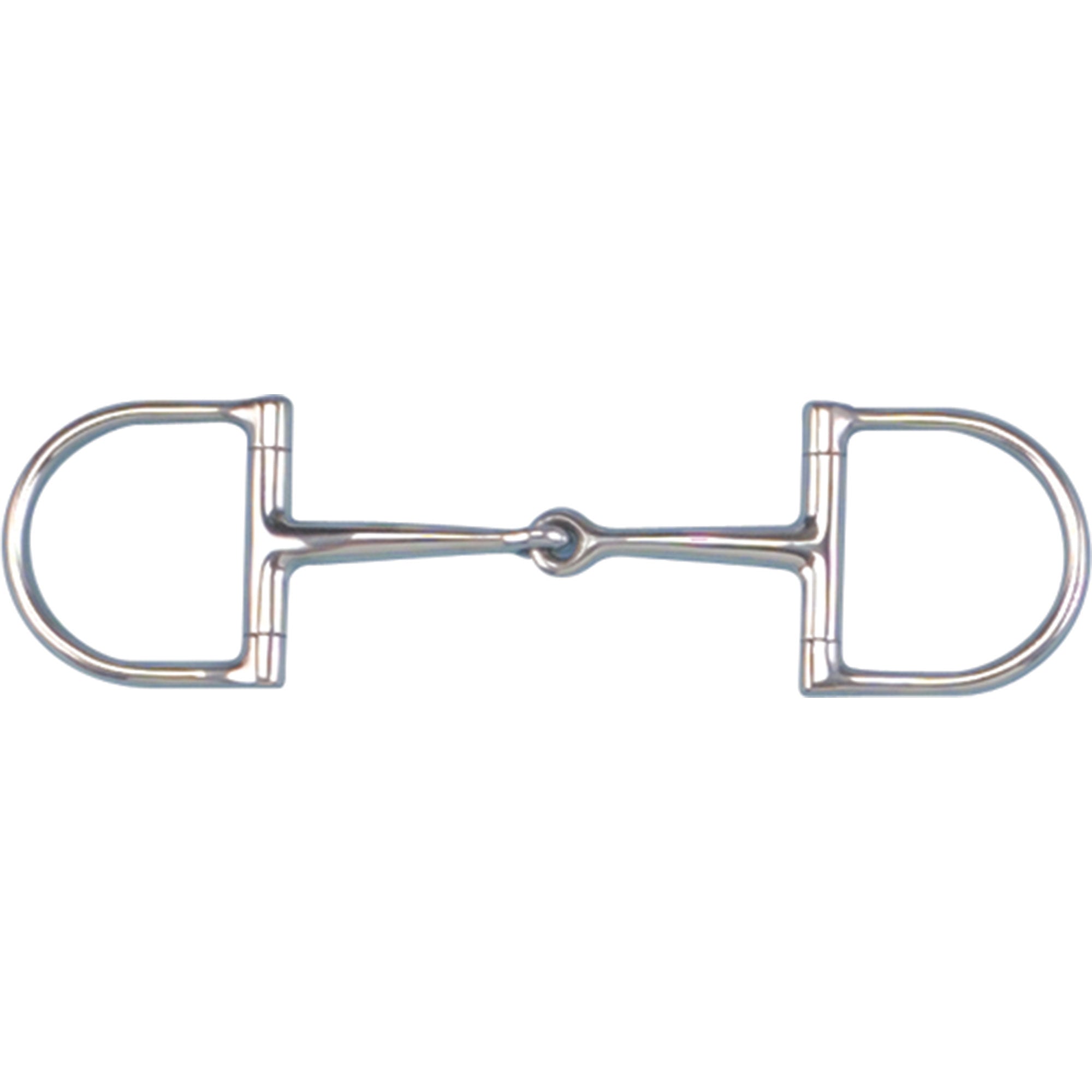 A stainless steel pony sized Dee Ring Snaffle bit with two 1/2 inch rings.