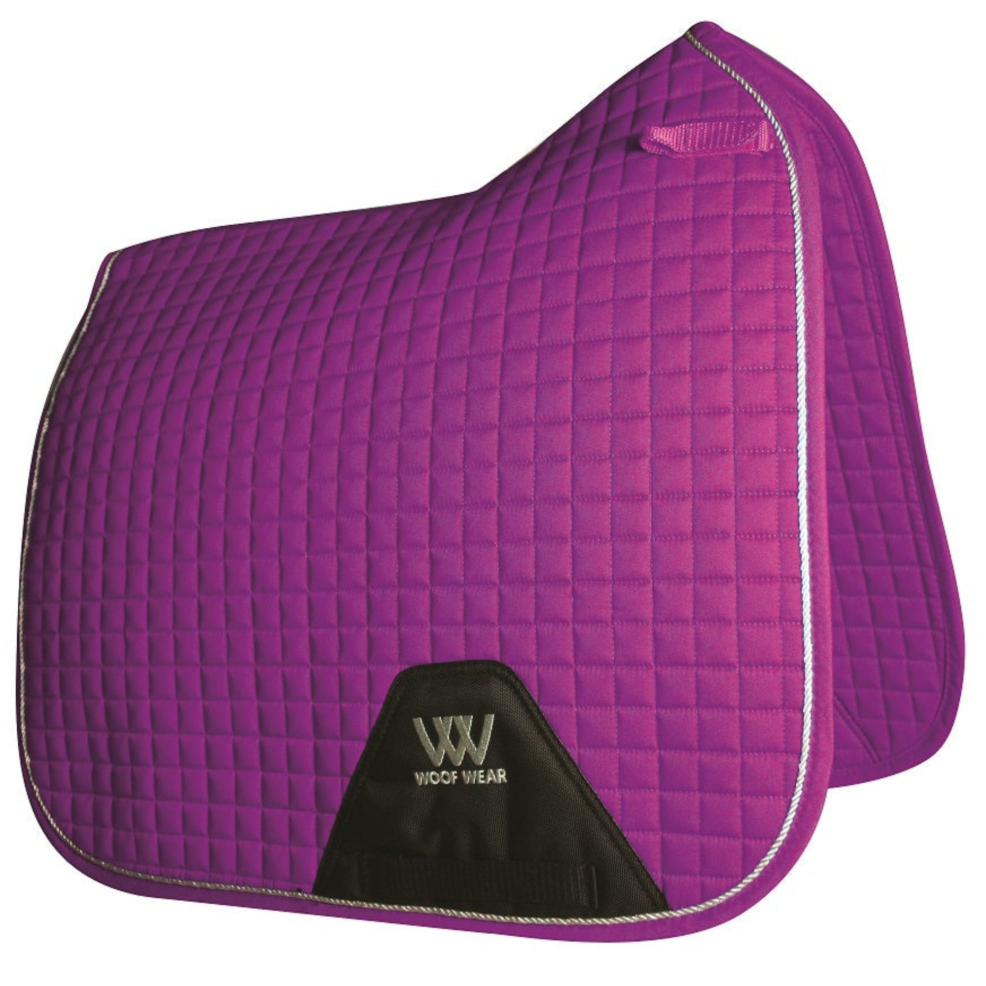 An Ultraviolet quilted saddle pad with D ring velcro attachments and woof wear logo.