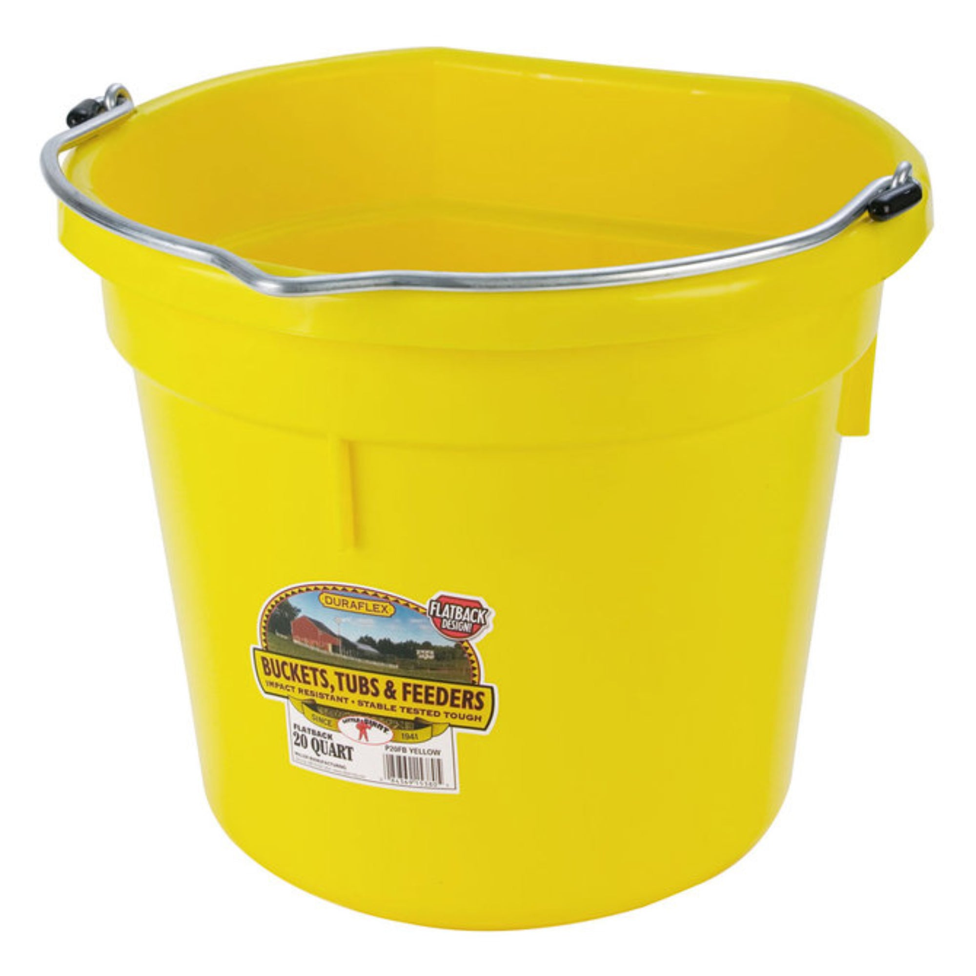 A 20qt Yellow Flatback Bucket.